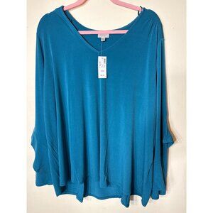 NWT Avenue Womens Blouse top, tea, Ruffle Sleeves Size 26/28